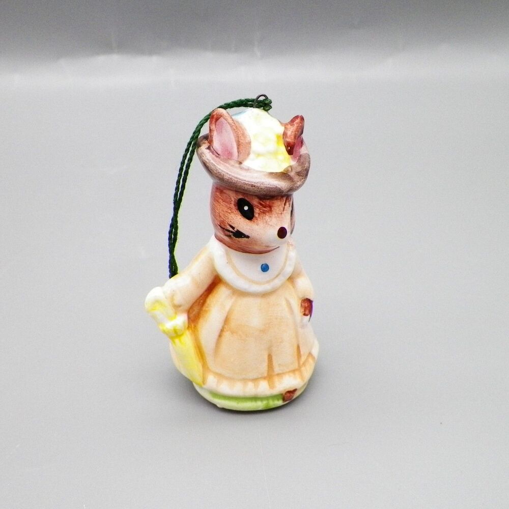 VTG Schmid Beatrix Potter Porcelain Mouse Lady Ornament in a Yellow Dress & Hat